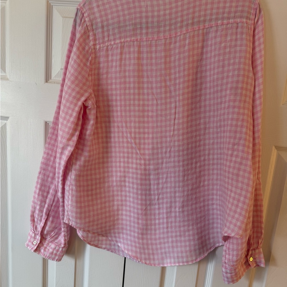 Lilly Pulitzer Pink and White Gingham Linen Shirt - Picture 3 of 4
